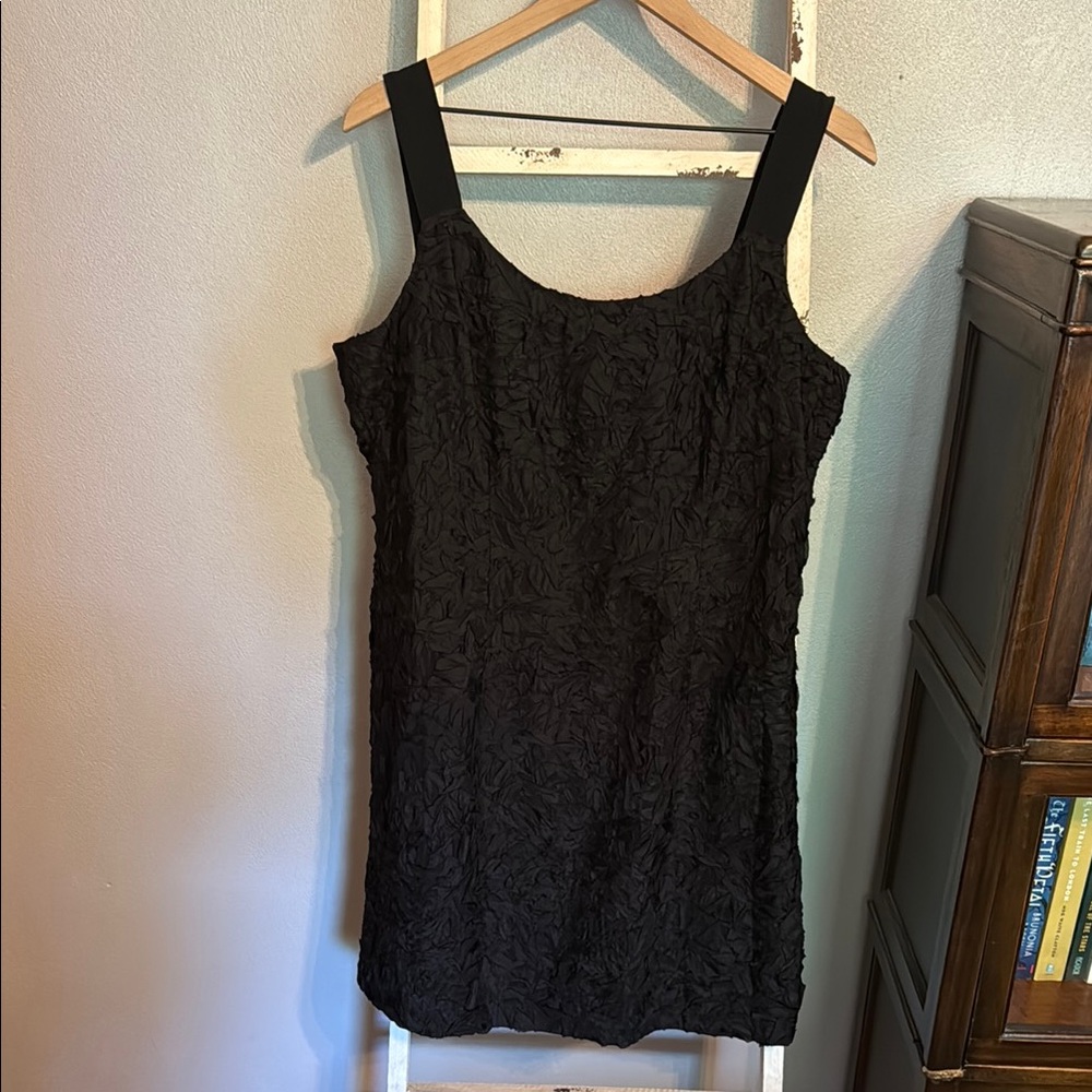 Eileen Fisher 100% Silk Crinkle Black Dress Size 12